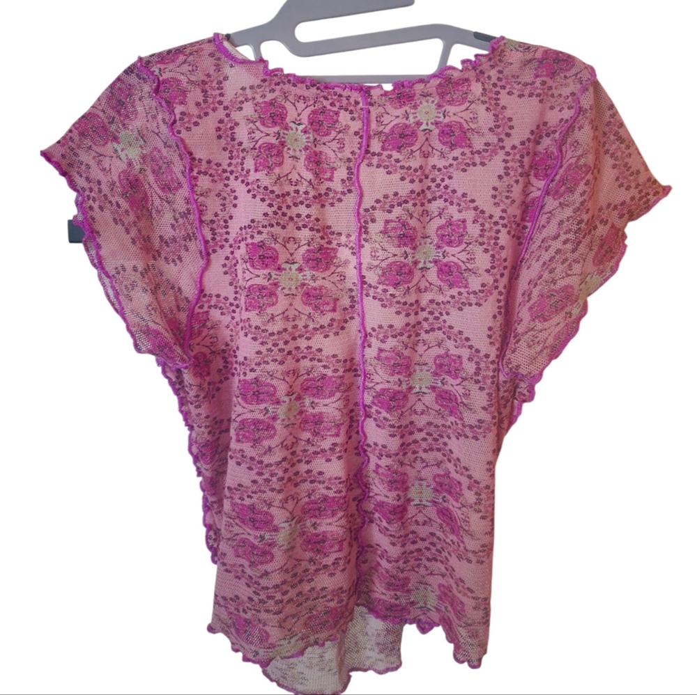 Free People Oh My Baby Tee Floral Lace Pink Purple Lettuce Trim Large NWT - Picture 5 of 6